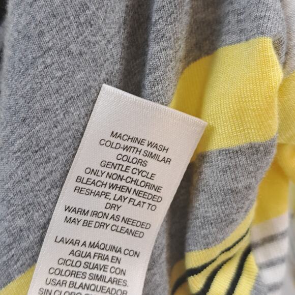 Chico's Zenergy Mini Dress 2 L Chevron Stripe 3/4 Sleeve V-Neck Knit Yellow Gray - Picture 8 of 8